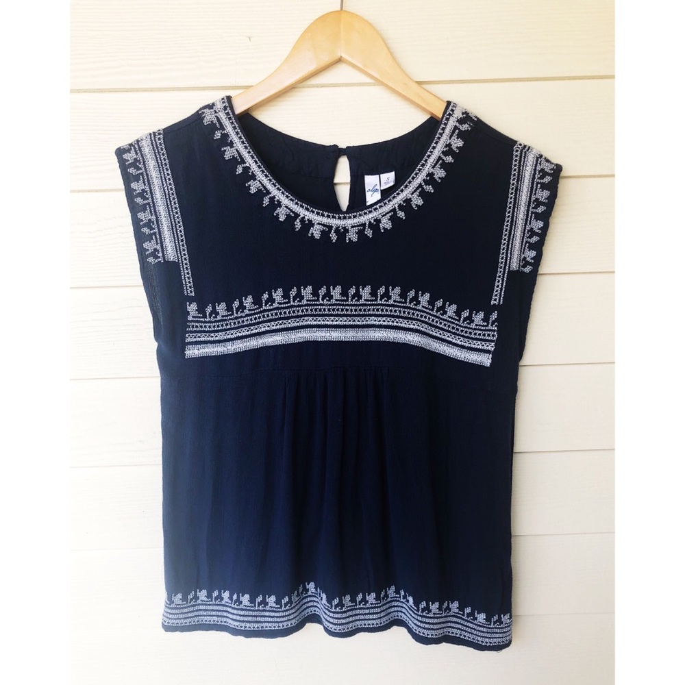Dark Blue/Navy Tunic Top with White Embroidery